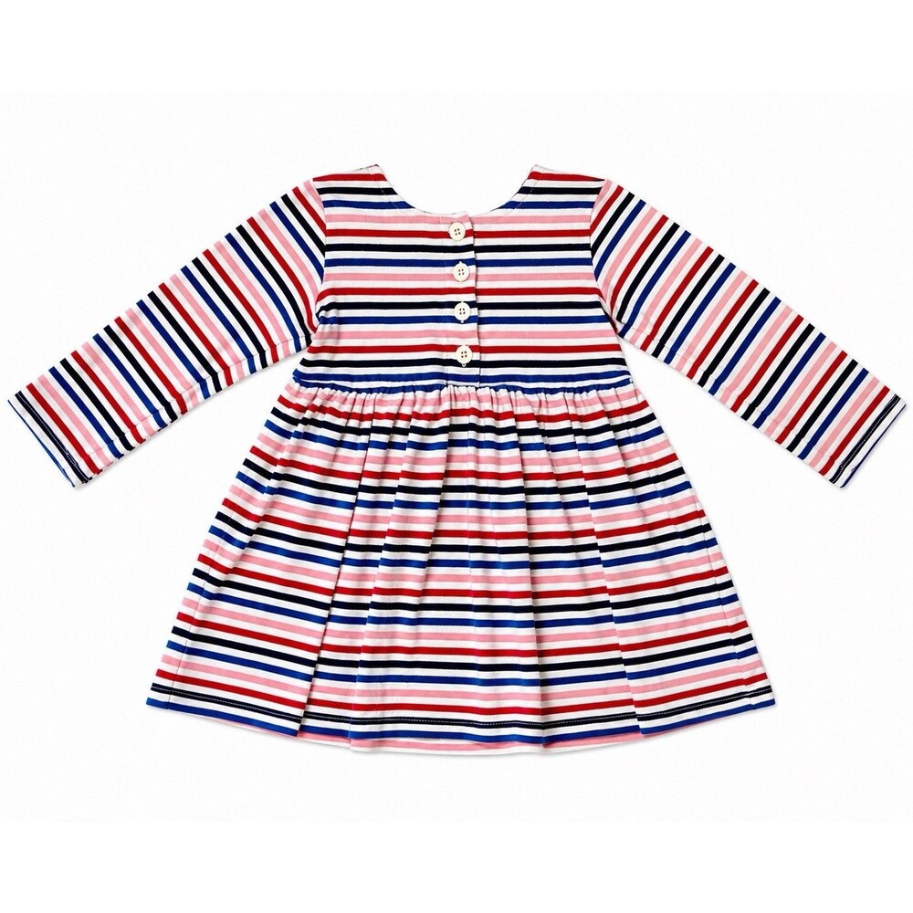 Hanna Andersson Day Play Dress 2T 90cm Red Pink White Blue Stripe Cotton
